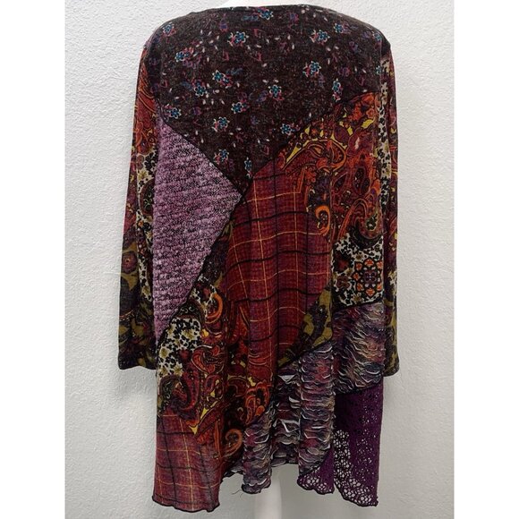 ALI MILES Womens Plus 3X Jewel Tone Purple Patchwork 3/4-Sleeve Boho TUNIC EUC - Picture 3 of 9